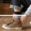 Men s plush cotton socks, double needle striped color blocking casual sports mid length socks