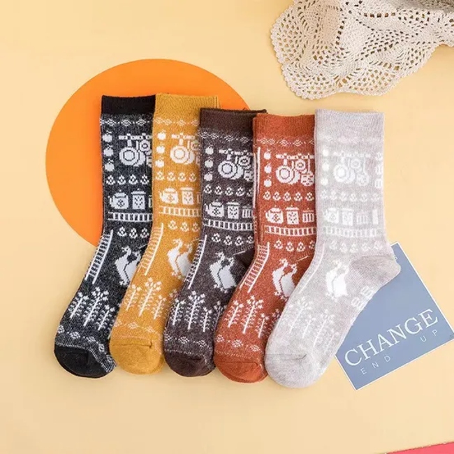 Autumn and Winter New Socks Women′s MID-Calf Socks Snowman Double Needle Double Road Thickened Warm Rabbit Wool Socks