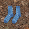 Breathable Anti-Oduor Vintage Blue Three-Dimensional Embossed Small Flower Elegant Fashion Literature Leisure Medium Long Socks