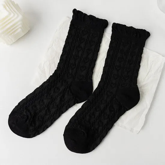 Fashion Sweet MID-Calf Socks Black and White Lace Pileup Socks New Hundred Jk Socks Spring and Summer Thin Breathable Women′s Socks