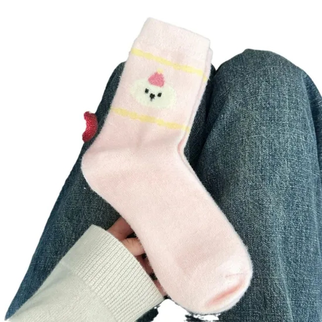 Winter Aussie Pink Socks Women′s MID-Calf Socks Thickened Padded Warm Cute Cartoon Winter Stacked Socks