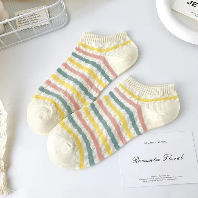Summer Thin Breathable Short Socks Girls Day Dopamine Colorful Smiley Cute Invisible Short Socks Female Socks