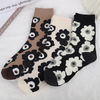 Simple Black and White Floral Design Cute Cow Cotton Socks MID-Calf Trendy Casual Socks