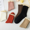 High Quality Cotton Vintage Double Needle Lady Socks Lace Ruffle Frilly Turn Cuff Women Socks