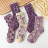 Four Seasons Japanese Retro Purple Flower Stereo Embossed Trendy Versatile Personalized Flower Pattern MID-Calf Socks