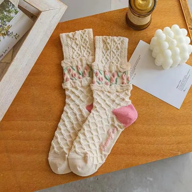 Custom Wholesale Floral Cute Fashionable Warm Socks