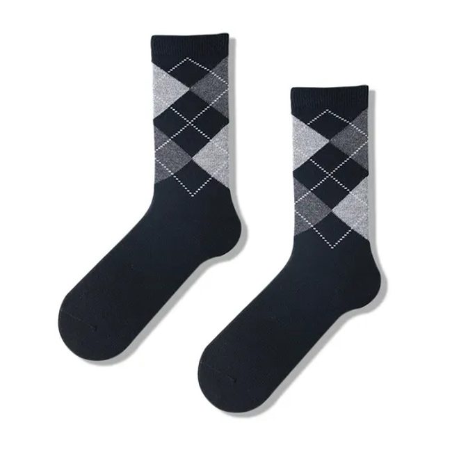Fashion Diamond Boneless Business Men′s Socks MID-Tube Argyle Pattern Plain Cotton Socks