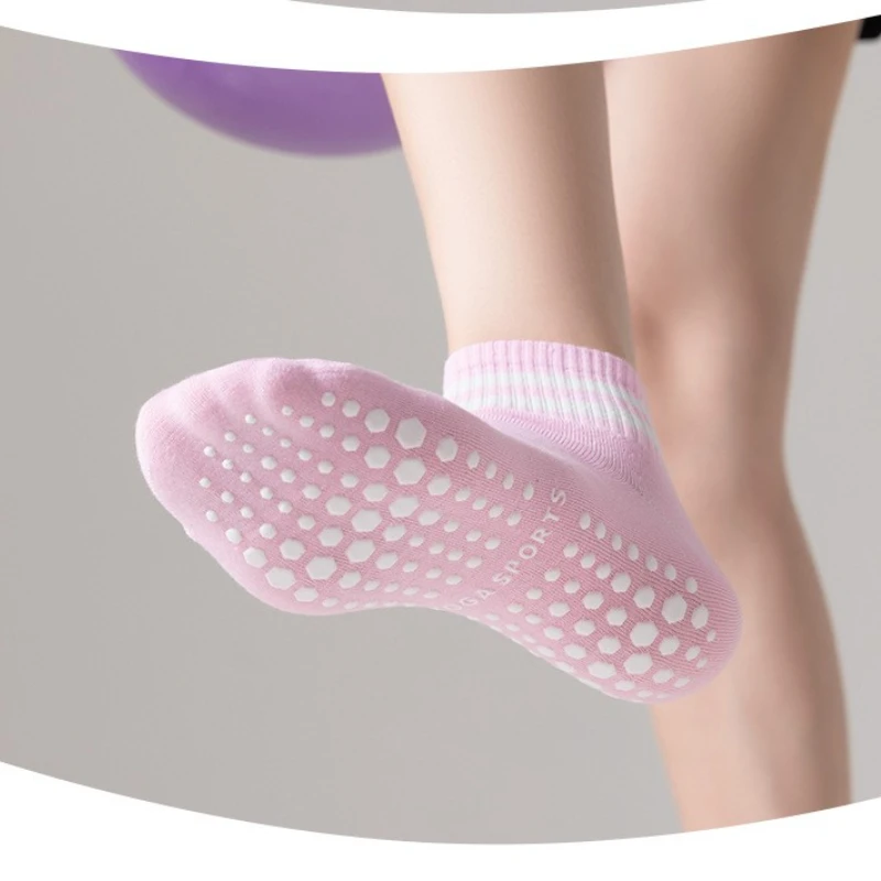 handmade Grip Socks for Women Non Slip Pilates Yoga Socks with Double Stripes Men Workout Ballet Sports Fitness Athletic 