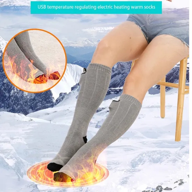 Washable Rechargeable Electric Heating Cycling Socks 3 Modes Elastic Cotton Socks for Winter Outdoor Activities (with Power Bank)