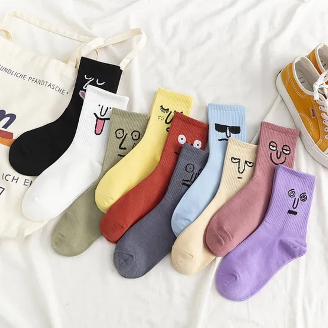 Wholesale Solid Color Casual Knit Tight Print Cotton Cute Funny Emotion Socks