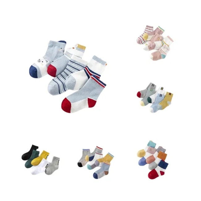 Casual Combed Soft Cotton Plain Striped Socks for Children