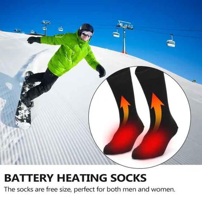 Battery Heated Socks for Cold Weather - Electric Foot Warmer for Hunting, Skiing, Camping (1 Pair, Includes 3 Batteries)