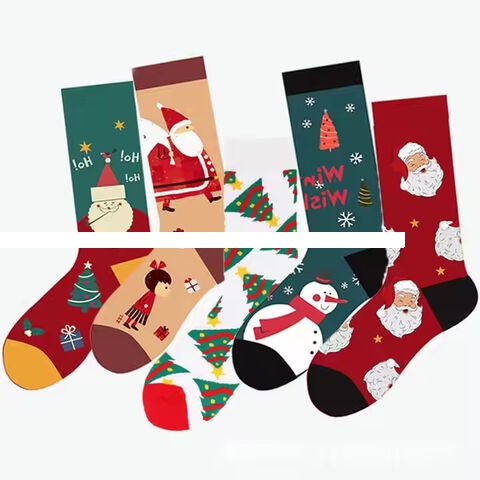 Wholesale Novelty Santa Xmas Holiday Custom Socks Funny Merry Christmas Cotton Crew Socks Women Men Spandex One Fits All Autumn