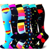 6 Pairs Pack Multi Prints Sports Compression Nylon Socks for Men and Women Circulation
