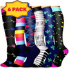 6 Pairs Pack Multi Prints Sports Compression Nylon Socks for Men and Women Circulation