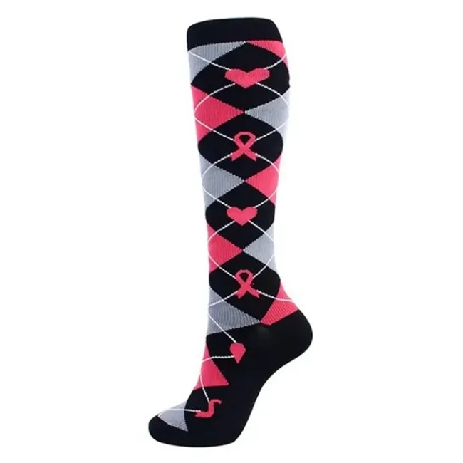 Private Label Pink Ribbon Compression Socks Custom Breast