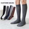OEM 100% Cotton High Quality Design Brand Women Print Dress Black Knee High Black White Gray Athletic Sports Fashion Custom Men Compression Socks
