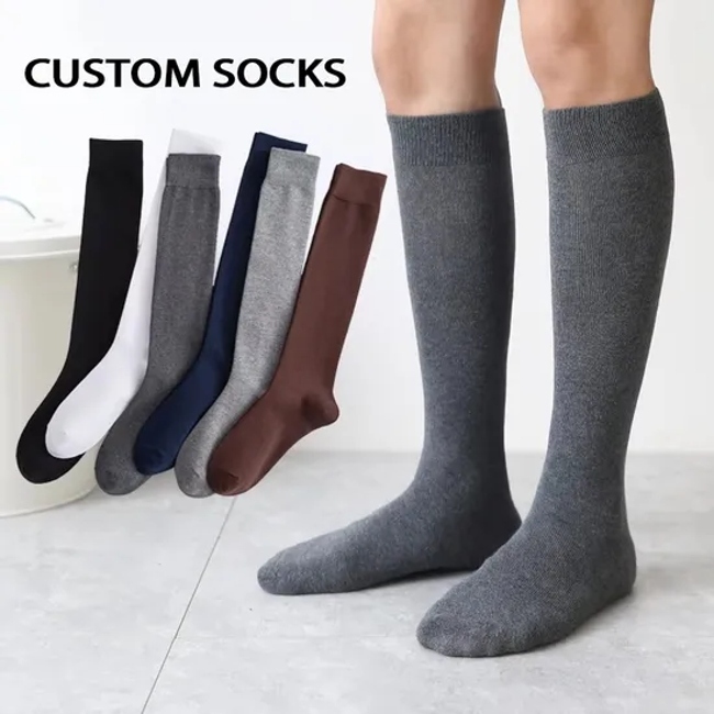 OEM 100% Cotton High Quality Design Brand Women Print Dress Black Knee High Black White Gray Athletic Sports Fashion Custom Men Compression Socks
