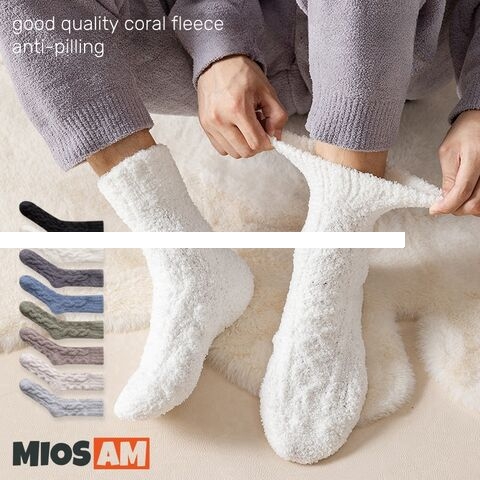 Wholesale high quality men s winter warm coral fleece crew socks customization thickened thermal breathable slipper crew socks
