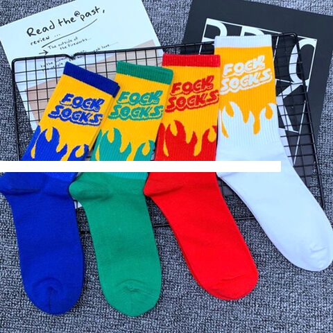 Hot seller Customised Crew Socks Unisex Flame Letter Pattern Custom Logo Cotton Sport Socks