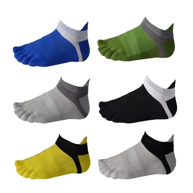 Custom Men Cotton Compression Five Finger No Show Mesh Wicking Socks
