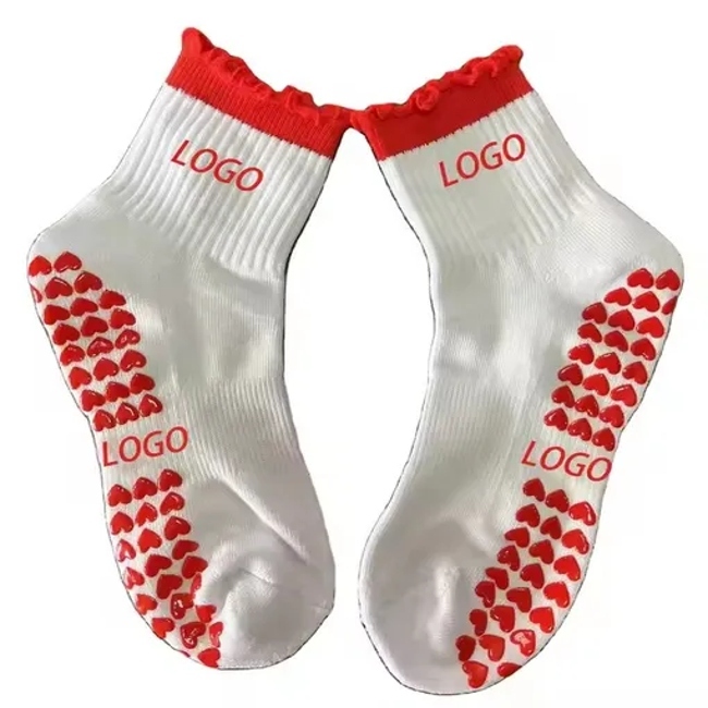 Custom Logo Grip Trampoline Socks Pilates Non Slip Yoga Curl Socks Compression Tube Crew Ruffle Socks