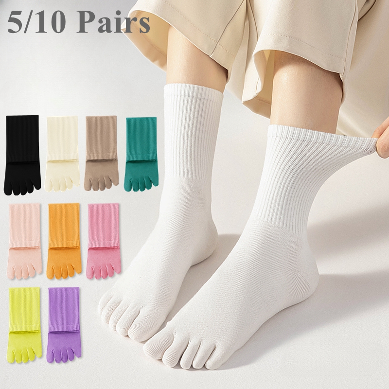 cost-effective or Women Sports Toe Socks with Separate Fingers High Tube Five Finger Cotton Crew Socks Yoga High 