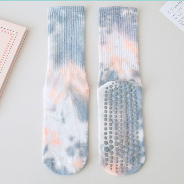 Packaging Customization Yoga Socks Women Cotton Tie-dyed Silicone Non-slip Pilates Grip Crew 