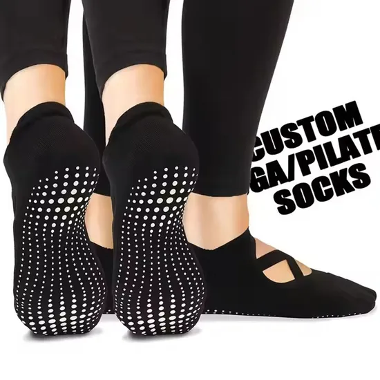 Custom Logo Low MOQ Cotton Non-Slip Comfortable Silicone Ankle Yoga Straps for Women Pilates Ballet Barre Socks