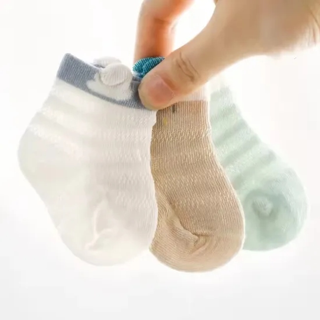 OEM MOQ Newborn Baby Socks Mesh Breathable Bamboo Cozy Short Pure Color