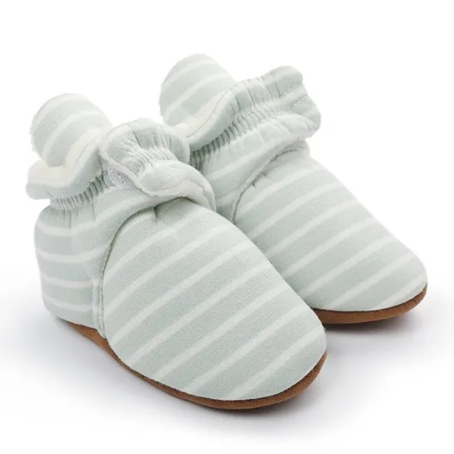 Newborn Whole Cotton Fabric Striped Print Infant Indoor Boy Girl Shoes Booties Crib Floor Baby Socks