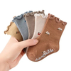 White Anti Skid Grip Knee High Vintage Fuzzy Bamboo Cotton Newborn Baby Ankle Socks with Lace for Boy and Girl