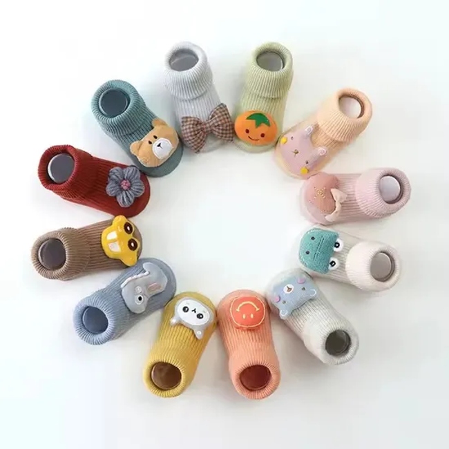 Custom Cartoon Non Slip Doll Dispensing Baby Infant Socks Bobble Thermal Socks