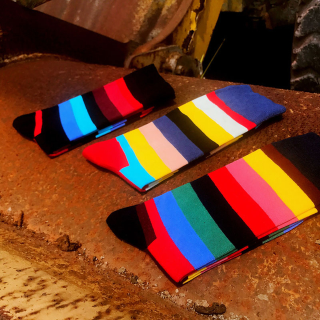 Wholesale stripe colorful cotton happy socks custom logo socks