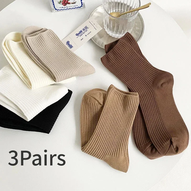 handmade Lot Winter women Socks Cotton Warm Retro Crew Tube Coffee Loose Korean Long Cute Fashion Hajuruku Black White Thermal 