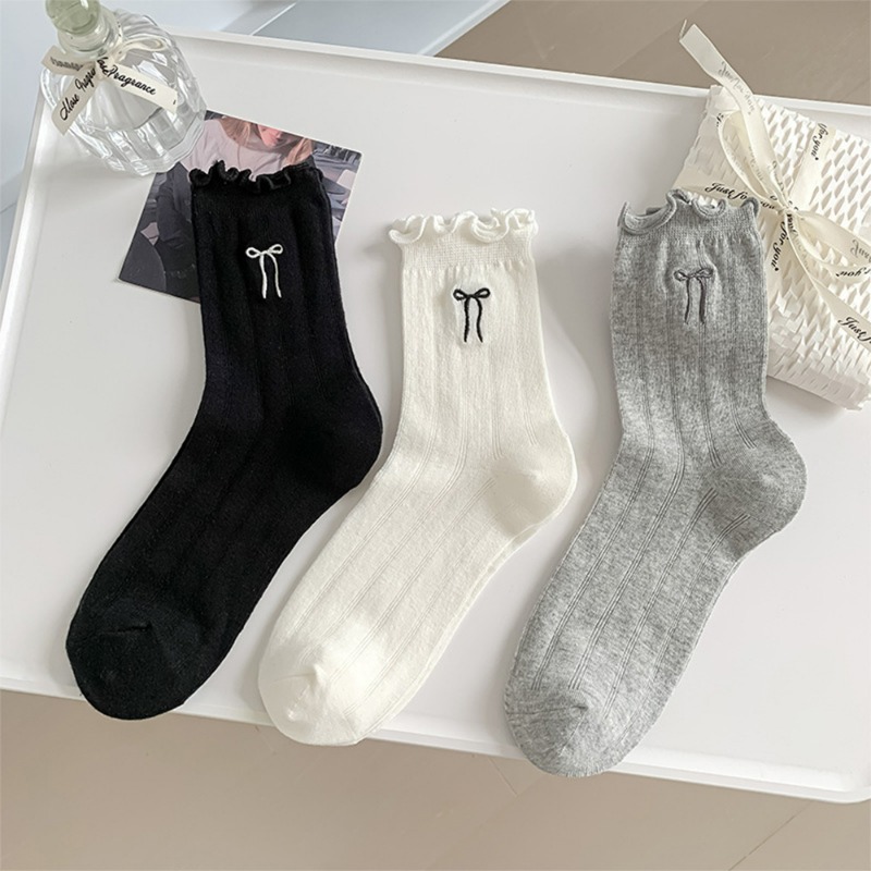confidential Summer Sweet Lace Bow Long Socks for women Girls Hollow Sock Casual Crew Loose Sox Mid tube Thin Stockings 