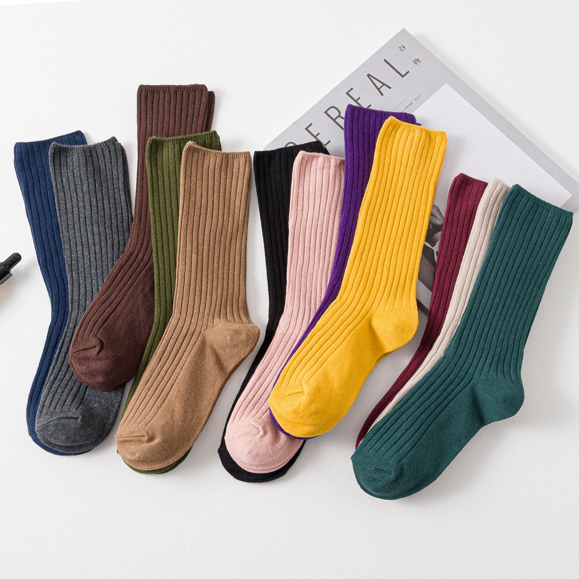 Competitive Pricing Solid For women Socks Crew Middle Tube Cotton White Black Long Korean Harajuku Loose Winter Autumn Colors 