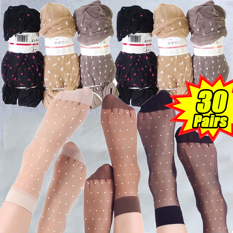 Color Customization lot Skin Color Dot Transparent Socks Thin women Crystal Silk Socks Nylon Fashion Ladies Summer Short Ankle 