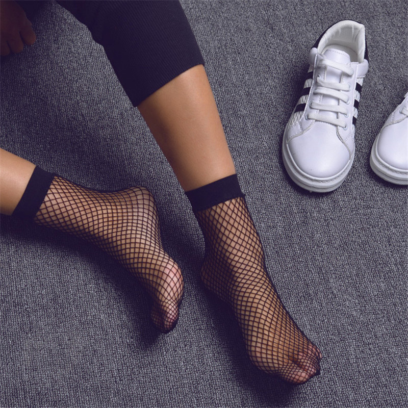 Factory Direct Punk women Girls Sexy Black Hollow Out Breathable Mesh Fishnet Socks Female Gothic Stretchable Short Hosiery 