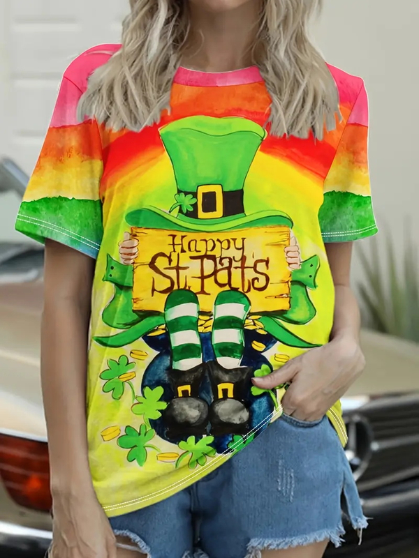 professional products St Patrick s Day Clover Graphic Print T Shirt For women Short Sleeve Crew Neck Casual Tee Shirt Top women 