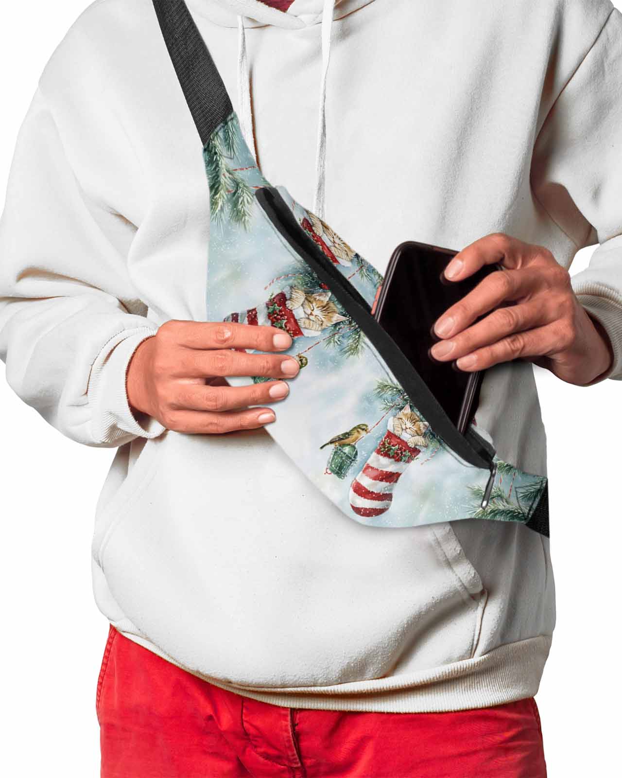 discount Cat Christmas Socks PlantsWaist Bags for women Man Travel Shoulder Crossbody Chest Bags Waterproof Fanny 
