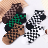 Hot Product Funky Harajuku women Checkerboard Socks Geometric Checkered Low Tube Short Hip Hop Cotton Streetwear Crew Ankle 