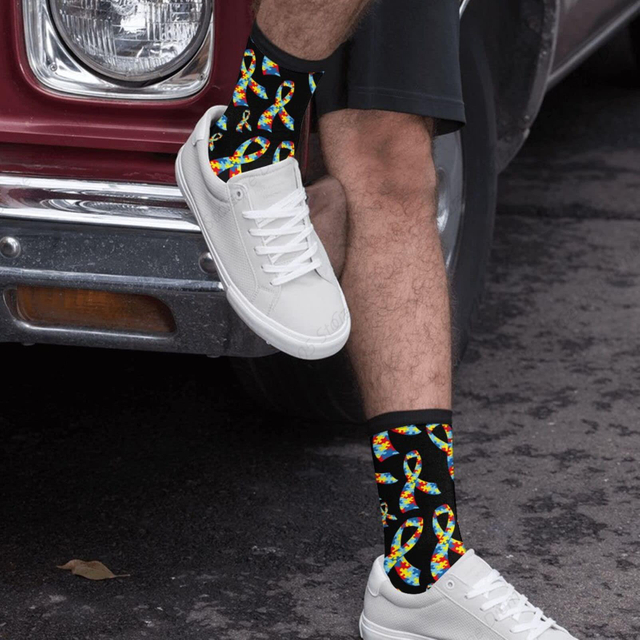 distributor Awareness Autism Care Bow Puzzle Fun Crew Socks Fashion Comfortable S And women S 