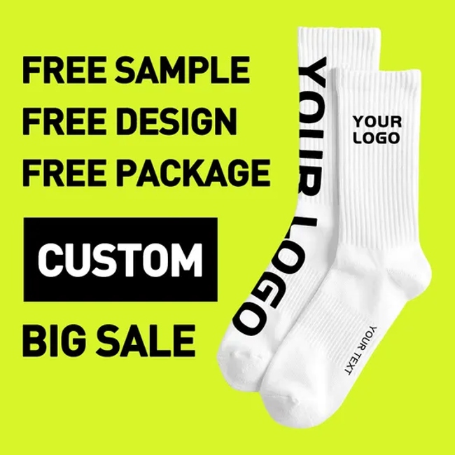 White Cotton Crew Socks Custom Fashion Logo Design Bamboo Men Crew Socks