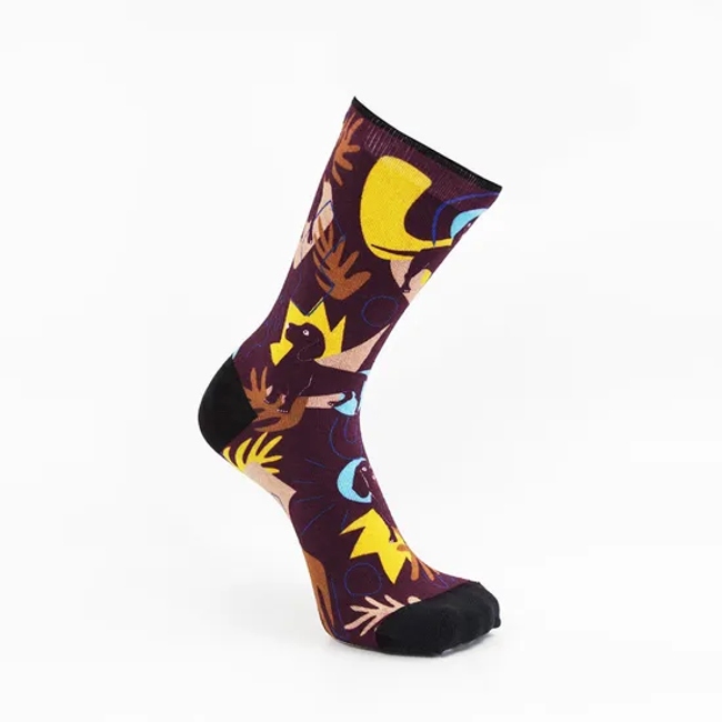 Low Price Crew Cotton Men Women Customized Brown Printed Socks