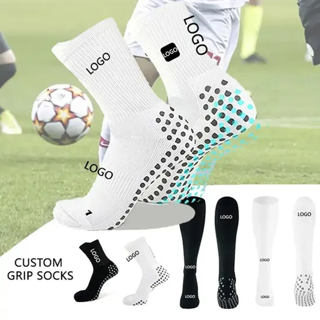 Quality Crew Men Designer Soccer Sport Anti Slip Custom Football Grip Socks