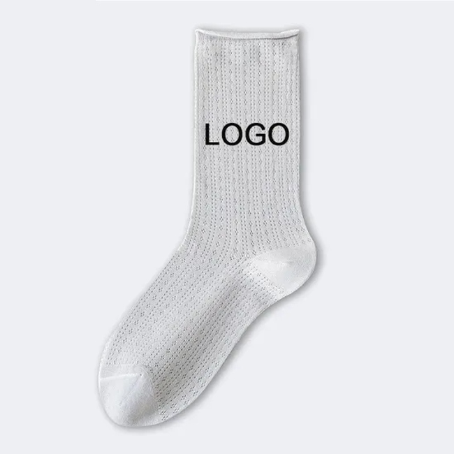 2024 Spring High Quality Custom Design Logo Women Men Knitted Embroidered Cotton Crew Short Socks