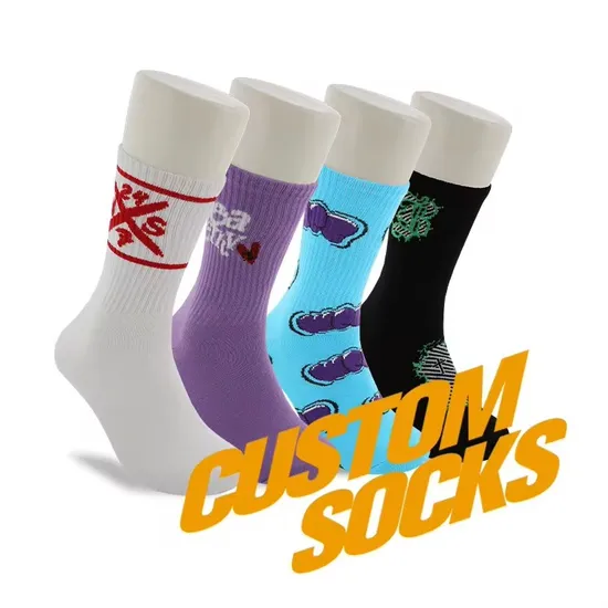 Free Design Colorful Cartoon Casual Sock Custom Brand Logo Cotton Basketball Sports Socks Crew Socks for Men