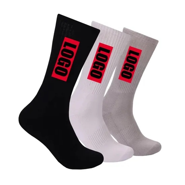 Men Women′s Athletic Crew Socks 100% Cotton Custom Knitted Letter Pattern Logo