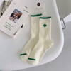 Men Women Unisex Gym Custom Embroidered Long Basic Vintage Ribbed Cable Knit Crew Work Dress Socks Black and White with Stripes